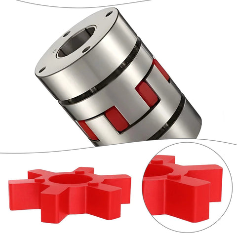 Urethane Jaw Coupling Insert L110 Two Pack For Lovejoy Style L-Jaw Couplings Red 83x45x18mm shown with metal coupling