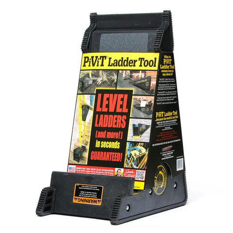 USA made 5-in-1 ladder stabilizer and leveler, serves as a shelf, stand-off, and tool caddy, displayed in its packaging