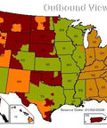 Map of the U.S. showing transit times in days for package delivery, color-coded by region, with source date 01/02/2026.