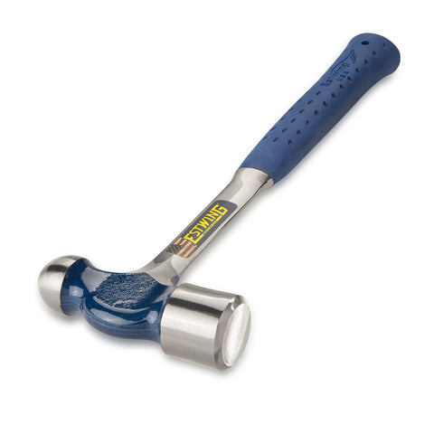 Ball Peen Hammer 24 Oz USA Made With Forged Steel Construction And Shock Reduction Grip for metalworking and riveting, angled view