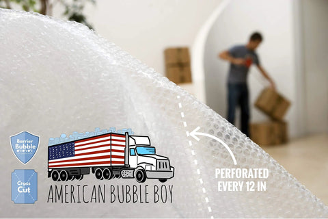 USA Made 4 Large Rolls Bubble Wrap 700 Feet 3 16 Inch Small Bubbles Perforated Every 12 Inches Packing Wrap close-up with logo