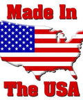 Map of the USA with American flag design and text "Made in the USA" above and below.
