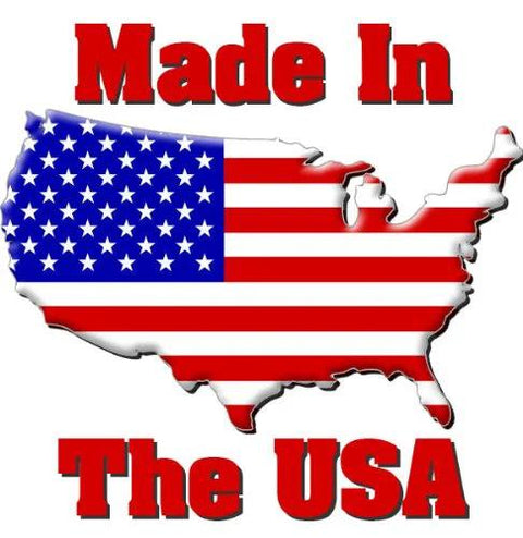 Map of the USA with American flag design and text "Made in the USA" above and below.