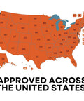 Map of the USA showing approval across all states, highlighted in various colors with state abbreviations.