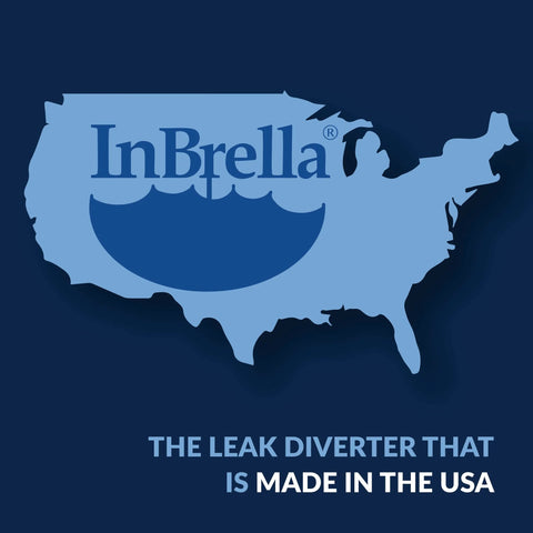Map of USA with 'InBrella' logo and text: 'The Leak Diverter That is Made in the USA'