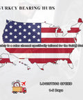 Map of USA with VURKCY Bearing Hubs text, emphasizing fast logistics and tailored sales channel for the United States.