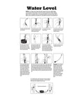Illustration showing instructions for Made in the USA water level tool with shut-off valve, hose-ready for precise yard grading.