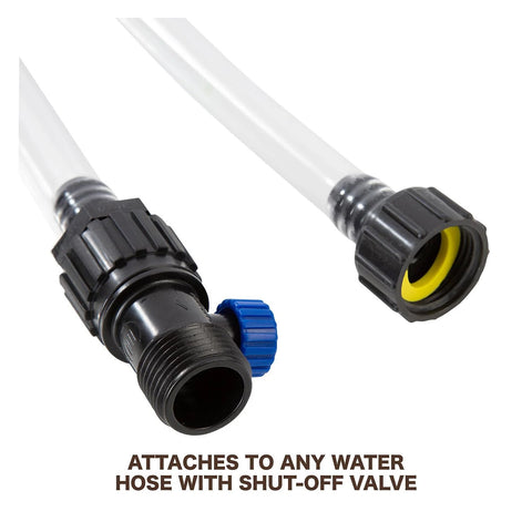 Made in the USA water level tool with hose attachment and shut-off valve for precise grading in yards and construction