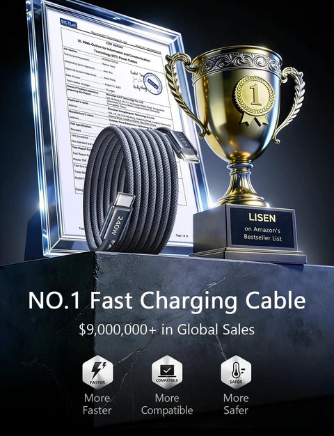 USB C To USB C Cable 240W Fast Charging PD3.1 EPR 6.6ft 2 Pack with sales trophy and certificate display