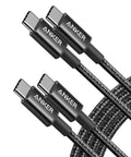 USB C To USB C Cable 60W Fast Charging Nylon Braided 6 Ft 2 Pack Reinforced Core Black with Anker branding