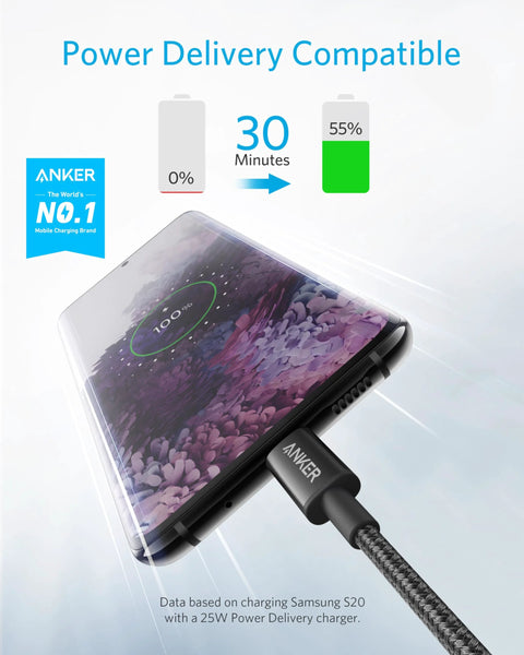 USB C To USB C Cable 60W Fast Charging Nylon Braided charging phone, showcasing power delivery speed.