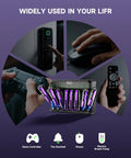 Collage showing uses of 8 Pack Rechargeable AA/AAA Batteries With USB-C Charger And 3500mWh Capacity in various devices.