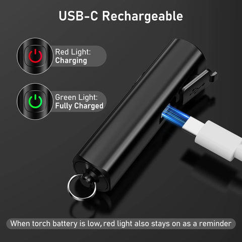 Rechargeable EDC Flashlight With USB C Port, 360 Lumen Mini Keychain Light, Three Modes, charging with USB cable