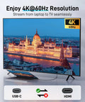 USB C to HDMI Cable 4K 60Hz Thunderbolt Compatible Braided Video Cable connecting laptop to TV display