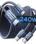 Coiled USB C To USB C Cable 240W Fast Charging PD3.1 EPR 6.6ft 2 Pack with connectors and 240W label