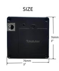 Discreet USB powered cabinet lock with NFC and RFID access for wooden drawers, shown with dimensions 76mm by 76mm