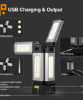 13200mAh Aluminum Work Light With Folding Stand IPX4 Waterproof 8000 Lumen Stepless Dimming And 3 Lighting Modes