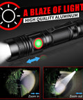 Rechargeable USB LED Flashlight With 2000 Lumens Zoomable Beam For Wide Flood And Focused Spotlight showing zoom feature