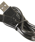 Black USB cable with standard and micro USB ends for charging, coiled and secured with a tie, suitable for flashlights and devices.