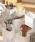 3 Pcs Utensil Drying Rack Universal Cup Silverware Utensil Drying Holder Basket for Home Kitchen, White, showing forks and a sponge