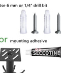 Installation tools for 2 Pcs Under Cabinet Metal Utensil Hanger with 6 Rotatable Claws, includes screws, anchors, and adhesive.
