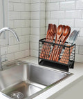 Utensil Holder, Stainless Steel Utensil Drying Rack with 3 Compartments and Automatic Drain Tray for Kitchen Counter