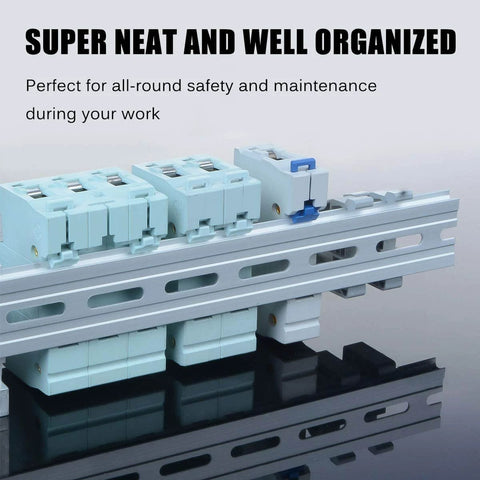 Electrical panel components organized for safety and maintenance, highlighting neat arrangement with blue and white parts shown.