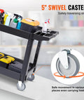 Beefed Up Heavy Duty 2 Shelf Utility Cart With 550 Lbs Capacity Plastic Rolling Service Cart with tools on shelves