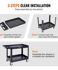 Heavy Duty 2 Shelf Utility Cart With 550 Lb Capacity And 360 Degree Swivel Wheels With Brakes assembly steps