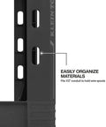 Close-up of Heavy Duty Service Utility Cart With 36 Inch Ergonomic Height And 500 Pound Capacity, showing notches for conduit and boards.