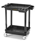 Heavy Duty 2 Shelf Utility Cart Built Tough With 28 By 19 Inches Industrial Plastic Build 330 Pounds Capacity Locking Swivel Wheels