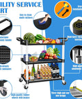 Heavy Duty 510 Lb Capacity Utility Cart With Locking Wheels AQNIEGEP 3 Tier Mobile Kitchen Cart With Fruits and Beverages
