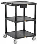 Mobile Utility Cart With Three Shelves And Three Outlets And Eight Foot Cord For Office And Warehouse Use Heavy Duty Workhorse Service Cart With Four Swivel Wheels And Push Handle Black Finish By Pearington