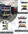 Heavy Duty Plastic Utility Cart With Wheels 510 Lb Capacity Three Tier Rolling Service Cart For Office Kitchen Restaurant Garage And Warehouse Locking Wheels Black used for transporting wine bottles and kitchenware.