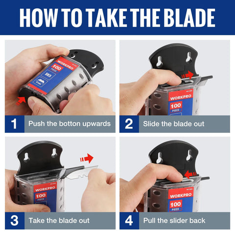 Step-by-step usage instructions for SK5 Steel Utility Knife Blades 100 Pack With Dispenser For Standard And Fixed Knives