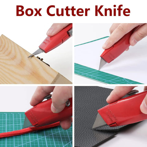 2 Pack Utility Knife Box Cutter Retractable Razor Blade Heavy Duty cutting wood, paper, rope, and carpet with red handle