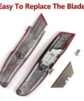 2 Pack Utility Knife Box Cutter Retractable Razor Blade Heavy Duty Box Cutters Knife PVC Pipe Cutter shown with components disassembled