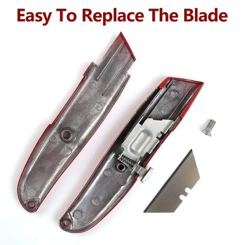 2 Pack Utility Knife Box Cutter Retractable Razor Blade Heavy Duty Box Cutters Knife PVC Pipe Cutter shown with components disassembled