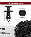 200 Pcs UTV Nylon Fender Clips And Body Rivets Kit With Removal Tool For Polaris Ranger RZR Can Am Kawasaki Teryx Honda Rancher Suzuki Sportsman ATV Fasteners shown with dimensions and pile of clips
