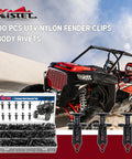 200 Pcs UTV Nylon Fender Clips And Body Rivets Kit With Removal Tool, displayed with a UTV in the background.