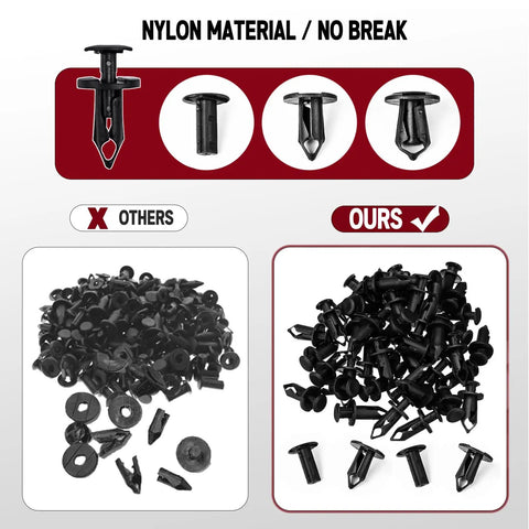 200 Pcs UTV Nylon Fender Clips And Body Rivets Kit With Removal Tool featuring durable nylon material