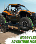 All In One UTV Wheel Chock Tie Down Kit By Towmax With 4500Lb Break Strength securing SXS on trailer
