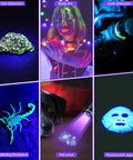 Portable 395nm UV Flashlight Ultraviolet Black Light Mini USB Rechargeable With Metal Body Palm Size Pocket Friendly Detector in various use cases like ore detection, body art, and stain detection on surfaces.