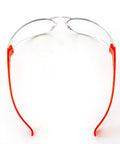 Top view of UV Protection Safety Goggles With 99 Percent UV Impact Resistant Clear Lenses featuring red adjustable temples