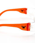 Side view of UV Protection Safety Goggles With 99 Percent UV Impact Resistant Clear Lenses, orange frame.