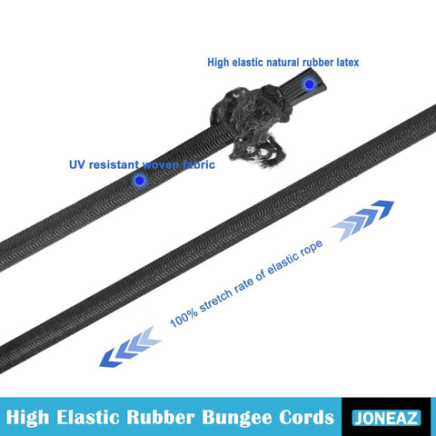 Assorted Mini Bungee Cords With Hooks 18 Piece Set In 2, 4, 6 And 9 Inch Sizes UV resistant rubber latex detail view