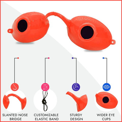 Orange UV Eye Protection Tanning Goggles with Elastic Fit, featuring a slanted nose bridge and wider eye cups for comfort.