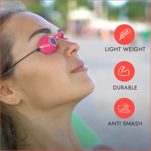 Person wearing UV Eye Protection Tanning Goggles With Elastic Fit 2 Pairs In Random Colors showcasing lightweight and durable features.