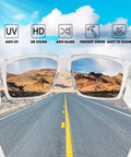 Removable Side Shield Safety Glasses With UV400 Anti Fog Lenses For Work clear frame with road and icons background.