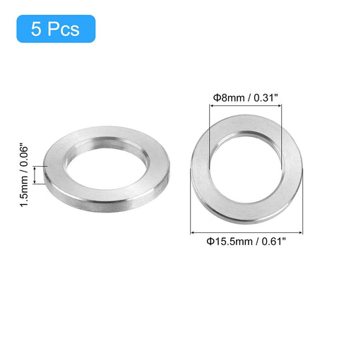 5 Pcs M8 Titanium Flat Washer with dimensions for uxcell 5 Pcs M8 Titanium Flat Washer Metric Flat Washer for Screw Bolt Nut Motor Maintenance Silver.